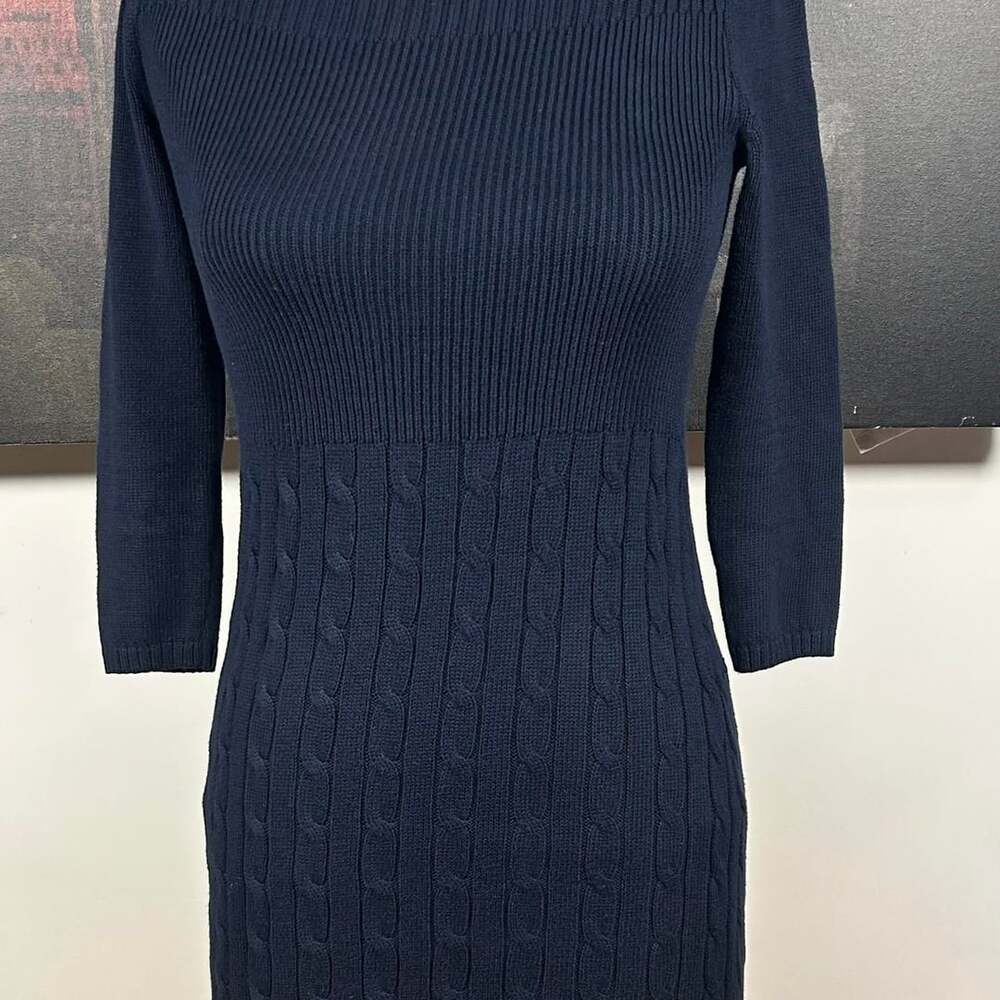 Lauren Ralph Lauren Navy Blue Cable Knit Sweater Dress